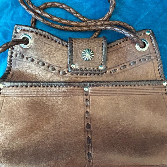 Southwestern Handmade Leather Shoulder Bag by Four Winds West - Conchos Pockets - Picture 11 of 12